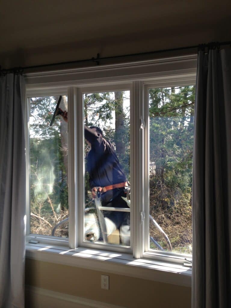 inside house view of cleaning exterior window
